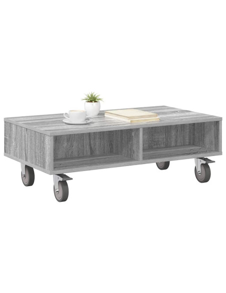 Tavolino con Ruote Grigio Sonoma 90 x 50 x 30 cm