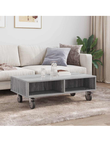 Tavolino con Ruote Grigio Sonoma 90 x 50 x 30 cm