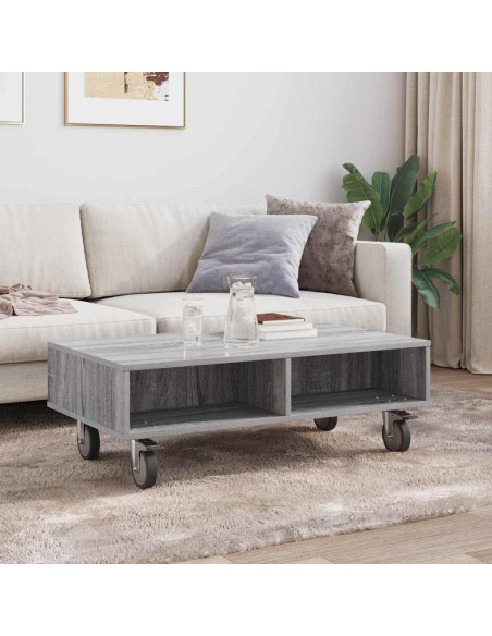 Tavolino con Ruote Grigio Sonoma 90 x 50 x 30 cm