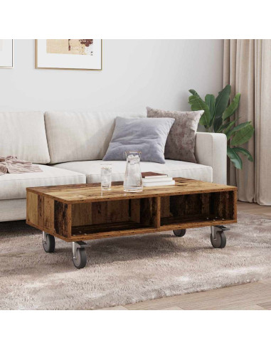 Tavolino con Ruote Legno vecchio 90 x 50 x 30 cm