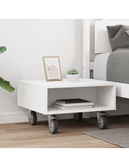 Tavolino con Ruote Bianco 50,5 x 50 x 30 cm Legno multistrato