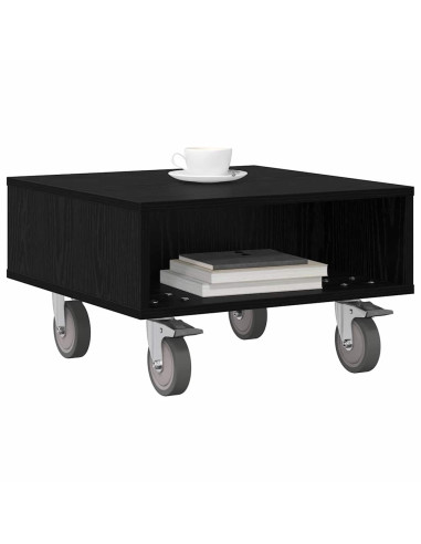 Tavolino con Ruote Rovere Nero 50,5 x 50 x 30 cm