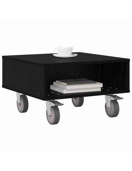 Tavolino con Ruote Rovere Nero 50,5 x 50 x 30 cm
