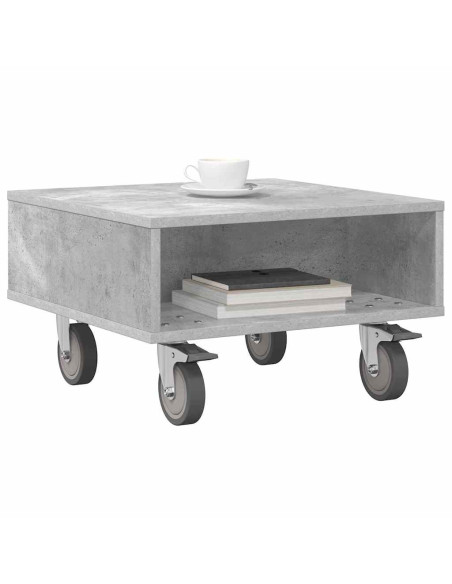 Tavolino con Ruote Grigio cemento 50,5 x 50 x 30 cm