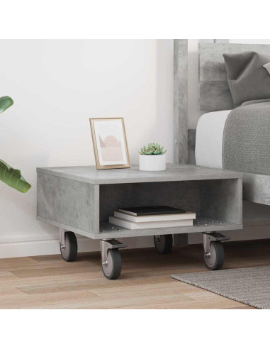 Tavolino con Ruote Grigio cemento 50,5 x 50 x 30 cm