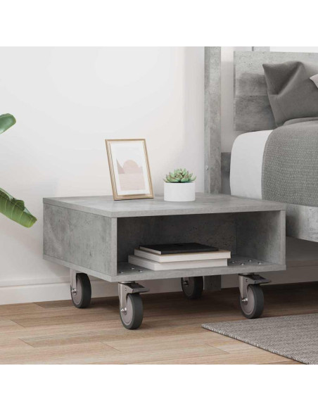 Tavolino con Ruote Grigio cemento 50,5 x 50 x 30 cm