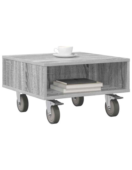 Tavolino con Ruote Grigio Sonoma 50,5 x 50 x 30 cm
