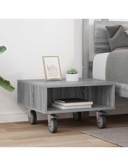 Tavolino con Ruote Grigio Sonoma 50,5 x 50 x 30 cm