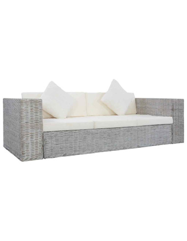Set di Divani 2 pz con Cuscini Grigio in Rattan Naturale