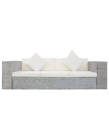 Set di Divani 2 pz con Cuscini Grigio in Rattan Naturale