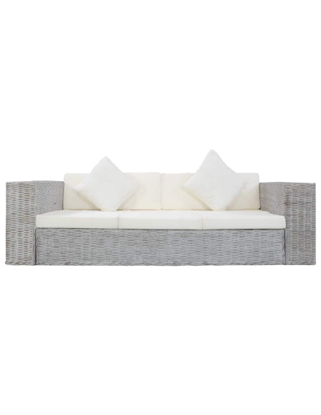 Set di Divani 2 pz con Cuscini Grigio in Rattan Naturale
