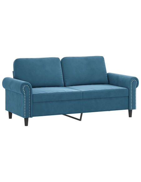 Set di Divani 3 pz con Cuscini Blu in Velluto