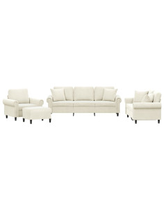 Set di Divani 4 pz con Cuscini Crema in Velluto 2
