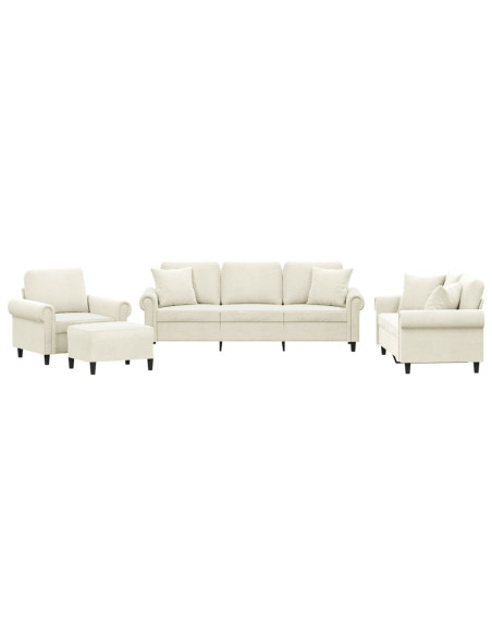 Set di Divani 4 pz con Cuscini Crema in Velluto