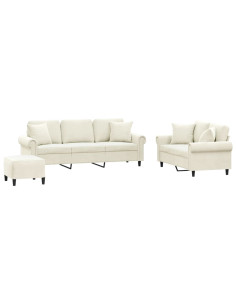 Set di Divani 3 pz con Cuscini Crema in Velluto 2