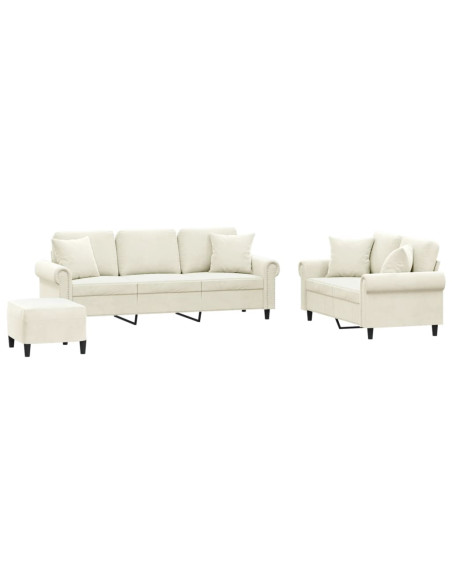Set di Divani 3 pz con Cuscini Crema in Velluto
