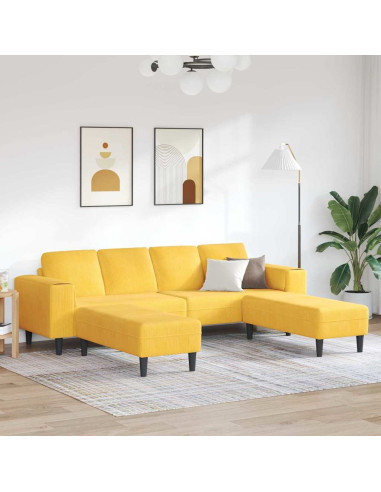 Divano Giallo Chiaro 250 x 188 x 76 cm Tessuto in Cords