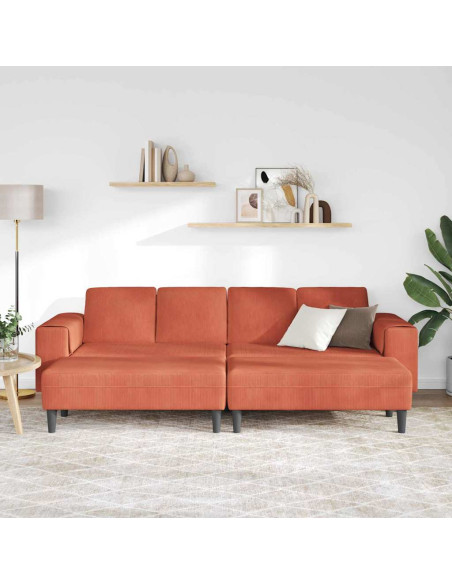Divano Rosso Arancio 250 x 188 x 76 cm Tessuto in Cords