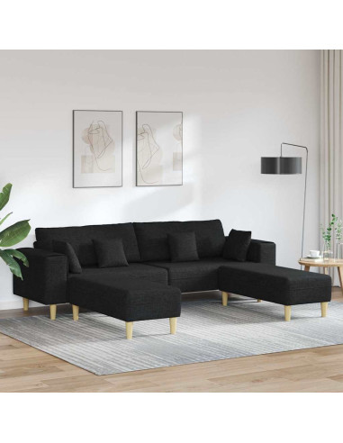 Divano con cuscino 3 pcs Nero Tessuto