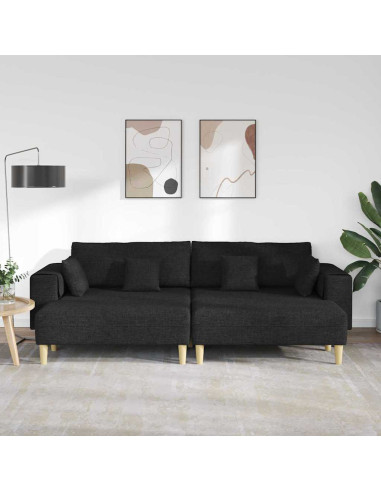 Divano con cuscino 3 pcs Nero Tessuto
