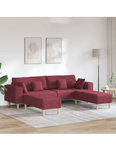 Divano con cuscino 3 pcs Rosso Vino Tessuto