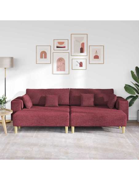 Divano con cuscino 3 pcs Rosso Vino Tessuto