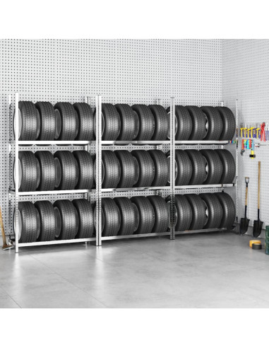 Portapneumatici a 3 Strati 3 pz Argento 110x40x200cm in Acciaio