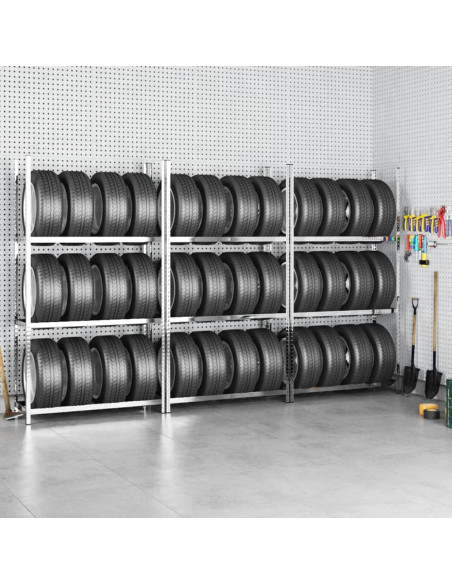 Portapneumatici a 3 Strati 3 pz Argento 110x40x200cm in Acciaio