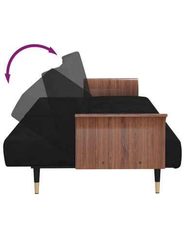 Divano Letto con Portabicchieri in Velluto Nero