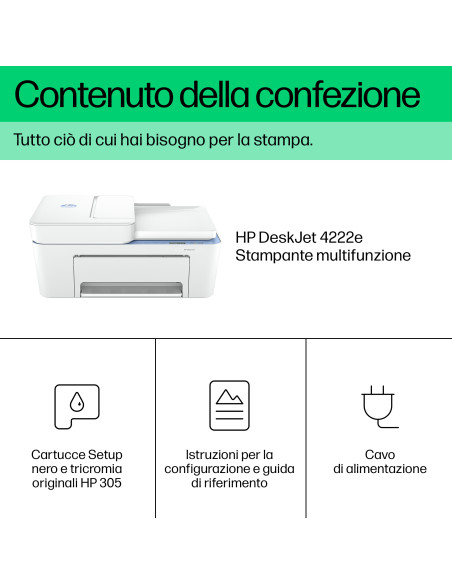 HP DeskJet 4222e Wireless All-in-One Colore Stampante, Instant Ink Fotocopiatrice, scanner