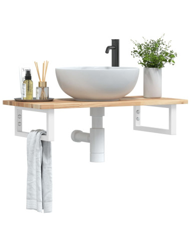 Ripiano a Parete per Lavabo in Acciaio e Massello di Acacia