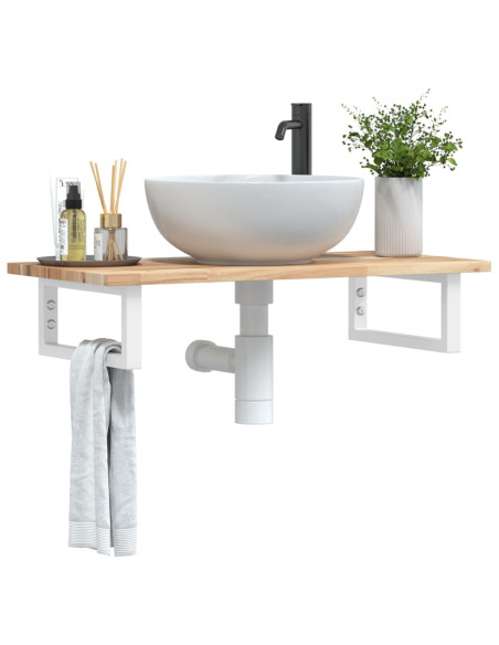 Ripiano a Parete per Lavabo in Acciaio e Massello di Acacia