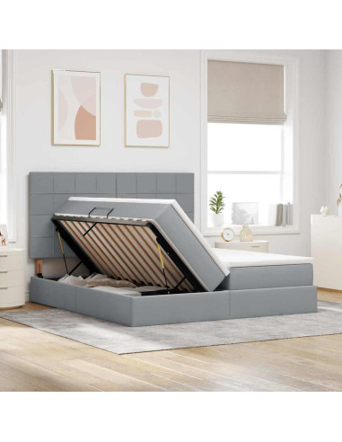Letto con testiera Grigio chiaro 200 x 200 cm Tessuto