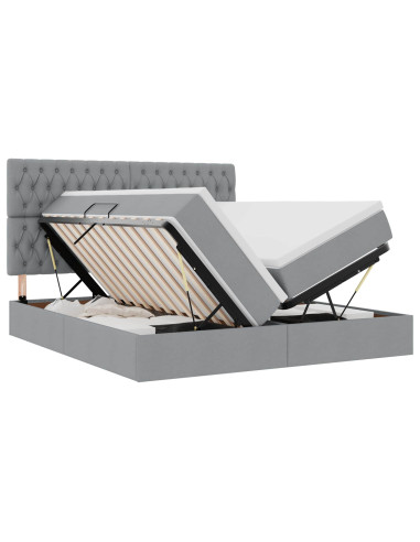 Letto con testiera Grigio chiaro 200 x 200 cm Tessuto