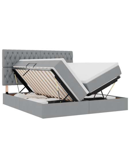 Letto con testiera Grigio chiaro 200 x 200 cm Tessuto
