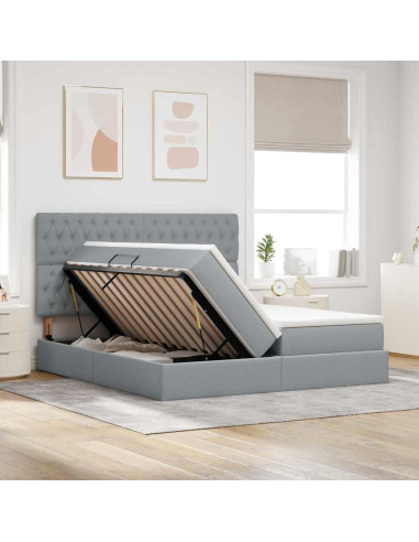Letto con testiera Grigio chiaro 200 x 200 cm Tessuto