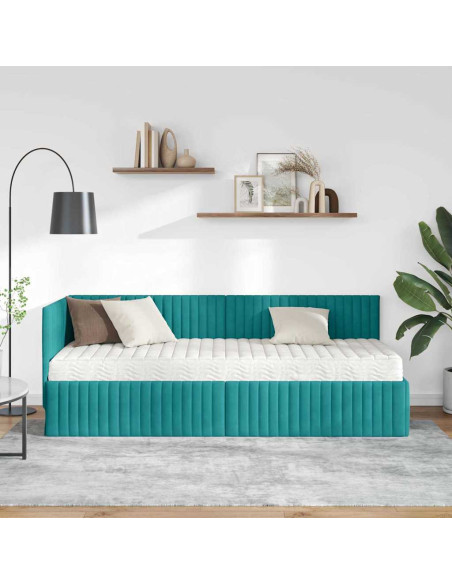Struttura Letto Angolare con Materasso 2 pcs Turchese Velluto