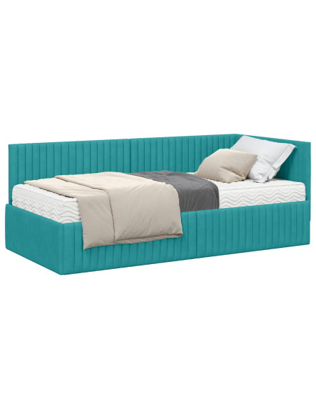 Struttura Letto Angolare con Materasso 2 pcs Turchese Velluto