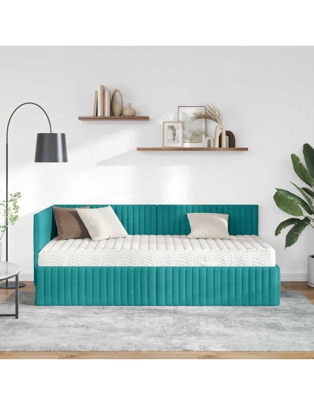 Struttura Letto Angolare con Materasso 2 pcs Turchese Velluto