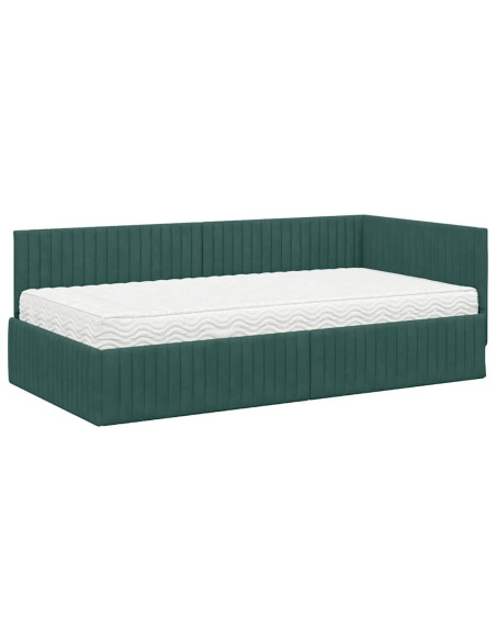 Struttura Letto Angolare con Materasso 2 pcs Verde Velluto