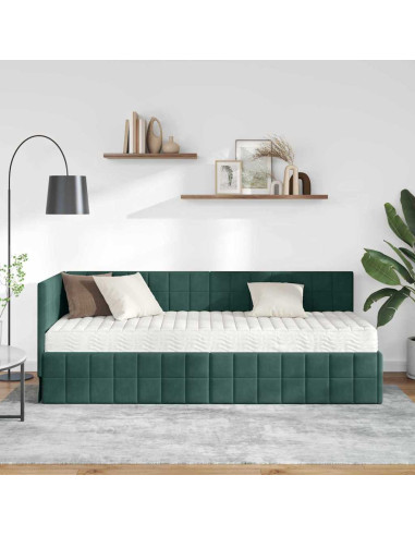 Struttura Letto Angolare con Materasso 2 pcs Verde Velluto