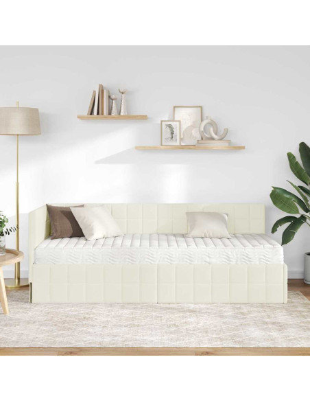 Struttura Letto Angolare con Materasso 2 pcs Crema Velluto