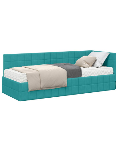 Struttura Letto Angolare con Materasso 2 pcs Turchese Velluto