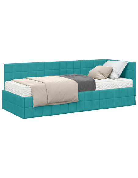 Struttura Letto Angolare con Materasso 2 pcs Turchese Velluto