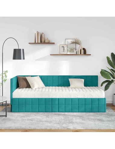 Struttura Letto Angolare con Materasso 2 pcs Turchese Velluto