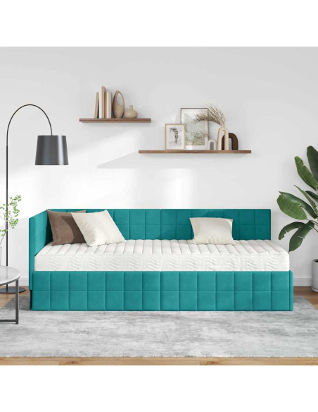 Struttura Letto Angolare con Materasso 2 pcs Turchese Velluto