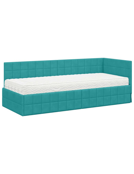 Struttura Letto Angolare con Materasso 2 pcs Turchese Velluto