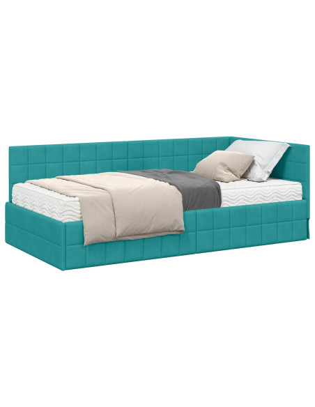 Struttura Letto Angolare con Materasso 2 pcs Turchese Velluto