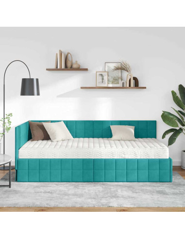 Struttura Letto Angolare con Materasso 2 pcs Turchese Velluto