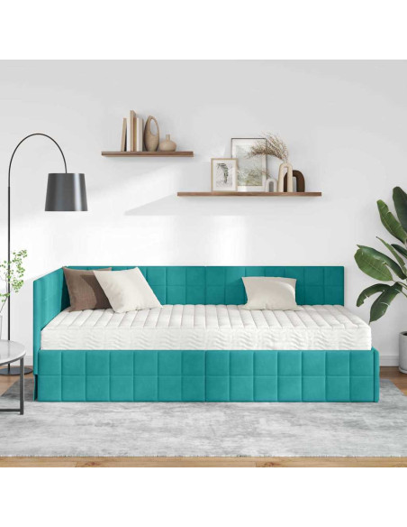 Struttura Letto Angolare con Materasso 2 pcs Turchese Velluto